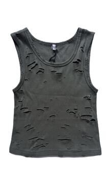 R13 Distressed Tank Size XS Olive 100% Cotton NWT
